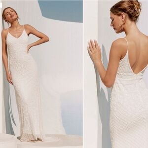 LULUS Bridal Wedding Elegant Sophisticated STUNNING Floral Beaded Mermaid Gown